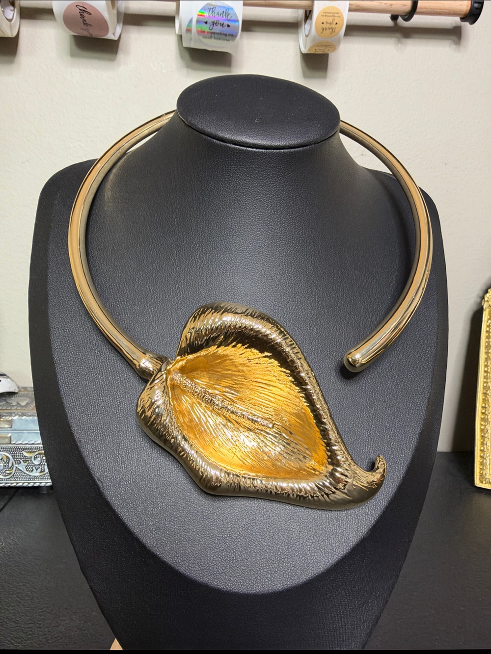 Gold Leaf Statement Collar Choker Hinge Necklace - Women's Jewelry